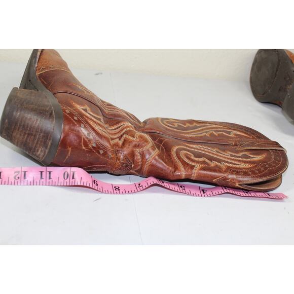 Ariat Heritage Brown Leather Cuban Heel Cowboy boots snip toe Women - sz 8 B - Picture 8 of 9